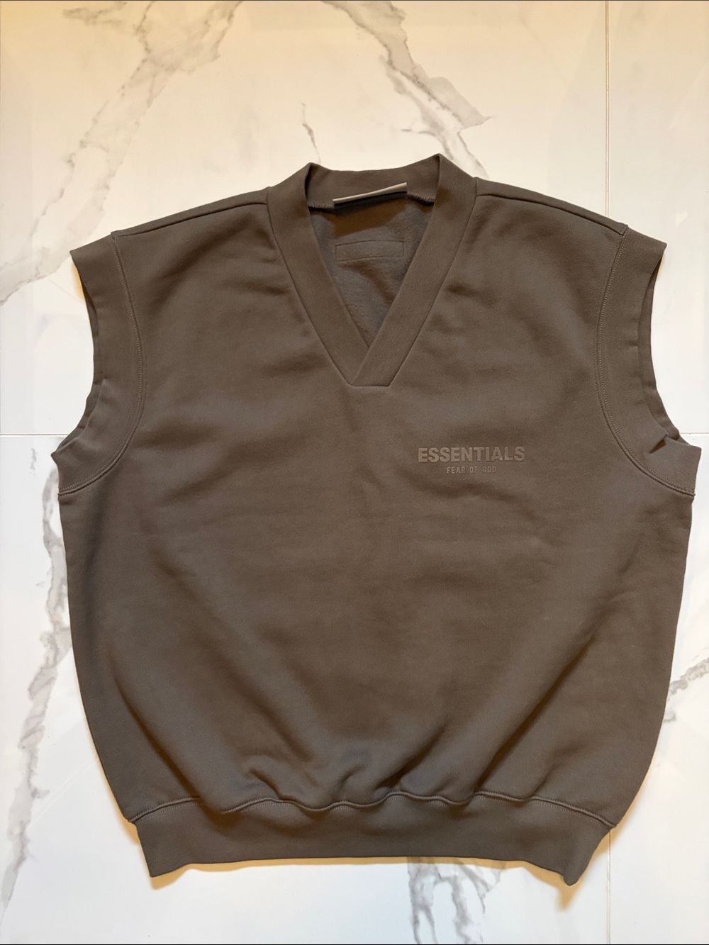 Essentials Brown V-Neck Sleeveless Sweat Vest NWOT